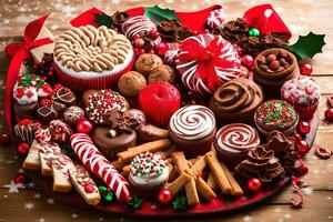 a platter of christmas cookies and treats. AI-Generated photo