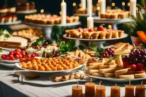 a buffet table with many different types of food. AI-Generated photo