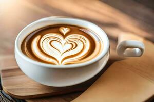 a cup of coffee with a heart shaped latte art. AI-Generated photo