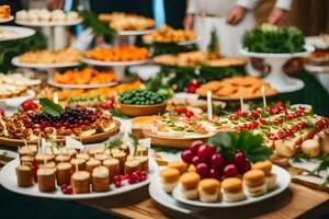 a buffet table with many different types of food. AI-Generated photo