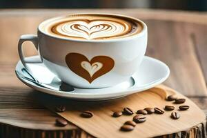 un taza de café con corazón conformado latté Arte. generado por ai foto