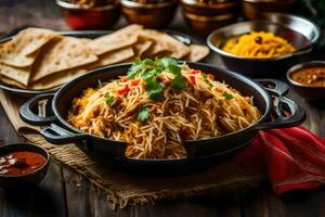 indian food in a bowl with rice and other dishes. AI-Generated photo