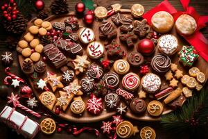 christmas cookies on a wooden table. AI-Generated photo