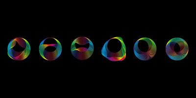 Sound smooth waves of shapes of different shapes, Set Equalizer rainbow color gradient. Vector geometric shapes isolated on black background