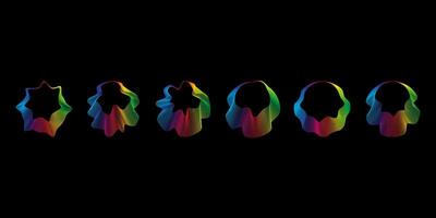 Sound smooth waves of shapes of different shapes, Set Equalizer rainbow color gradient. Vector geometric shapes isolated on black background