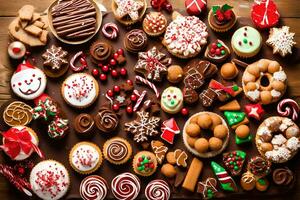 christmas cookies on a wooden table. AI-Generated photo