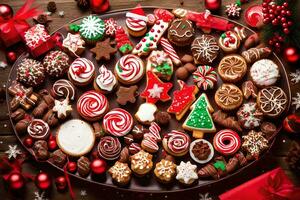christmas cookies on a plate. AI-Generated photo