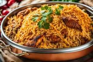 indian food recipes - chicken biryani. AI-Generated photo