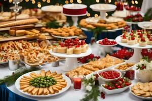 a buffet table with many different types of food. AI-Generated photo