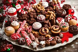 a platter of christmas sweets and desserts. AI-Generated photo