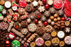 a large assortment of christmas cookies and candies. AI-Generated photo