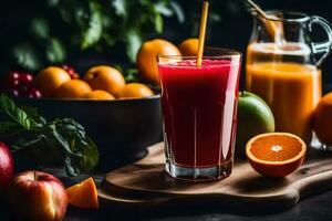 a glass of juice with fruits and vegetables. AI-Generated photo