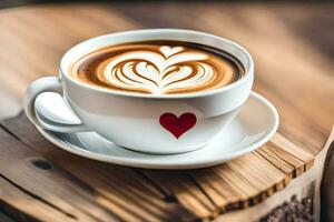 a cup of coffee with a heart in the foam. AI-Generated photo
