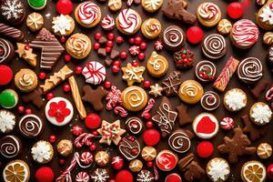 christmas cookies and candy canes on a dark background. AI-Generated photo