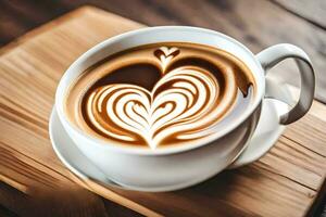 a cup of coffee with a heart shaped latte art. AI-Generated photo