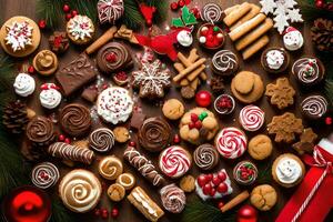christmas cookies on a wooden table. AI-Generated photo