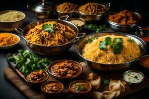 indian food in bowls and bowls on a table. AI-Generated photo