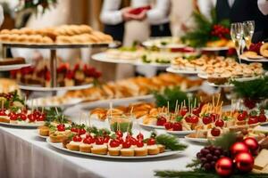a buffet table with many different types of food. AI-Generated photo
