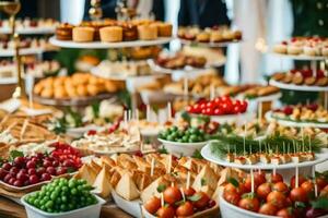 a buffet table with many different types of food. AI-Generated photo