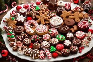 christmas cookies on a plate. AI-Generated photo