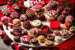 christmas dessert platter with christmas decorations. AI-Generated photo