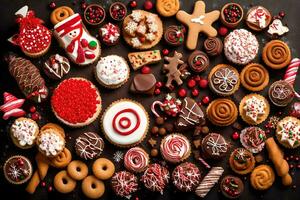a large assortment of christmas cookies and pastries. AI-Generated photo