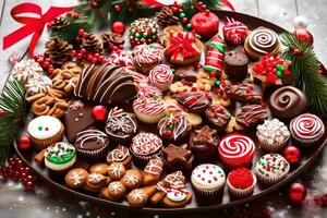 christmas cookies and sweets on a plate. AI-Generated photo