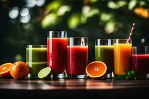 a group of different juices and fruits. AI-Generated photo