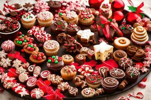 un plato de Navidad dulces generado por ai foto