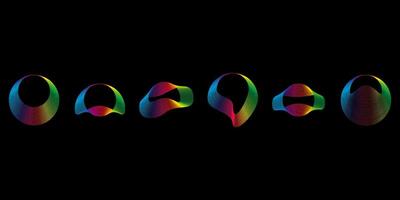 Sound smooth waves of shapes of different shapes, Set Equalizer rainbow color gradient. Vector geometric shapes isolated on black background