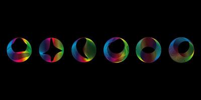 Sound smooth waves of shapes of different shapes, Set Equalizer rainbow color gradient. Vector geometric shapes isolated on black background