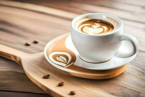 a cup of coffee on a wooden table. AI-Generated photo