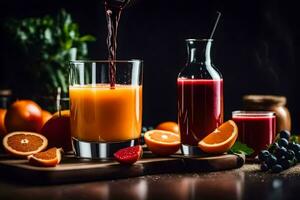 orange juice being poured into a glass. AI-Generated photo