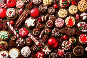 christmas cookies and sweets on a dark background. AI-Generated photo