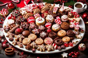 christmas dessert platter with christmas sweets and candies. AI-Generated photo