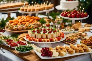 a buffet table with many different types of food. AI-Generated photo