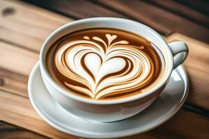 un taza de café con un corazón conformado latté Arte. generado por ai foto