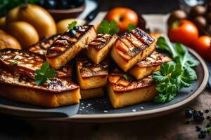 grilled tofu on a plate with vegetables. AI-Generated photo