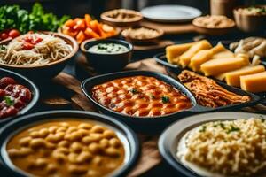 various types of food on a table. AI-Generated photo