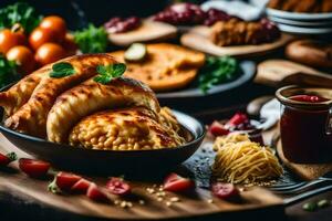 el comida es en un de madera mesa con un de madera cuchara. generado por ai foto