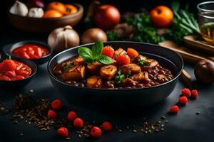 chicken curry with vegetables and spices in a bowl. AI-Generated photo