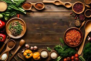 various types of vegetables and spices arranged in a circle. AI-Generated photo