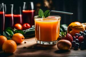 a glass of juice with fruits and vegetables. AI-Generated photo