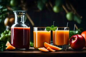 juice in a glass and a jug of juice. AI-Generated photo