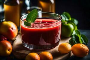 un vaso de jugo con Fresco Fruta y hierbas. generado por ai foto