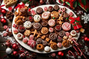 christmas cookies on a plate. AI-Generated photo