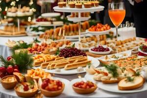 a buffet table with many different types of food. AI-Generated photo