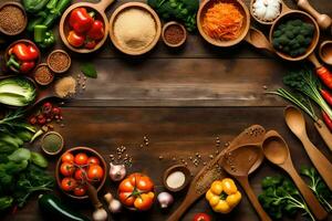 a variety of vegetables and spices are arranged in a circle. AI-Generated photo