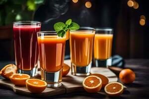 orange juice and juice with mint leaves. AI-Generated photo