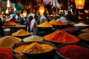 a market with many different types of spices. AI-Generated photo